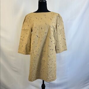 Ann Taylor Tan Embroidered Long Sleeve Dress